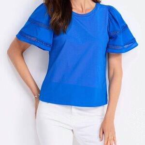 Tribal Royal Blue Puff Sleeve Blouse